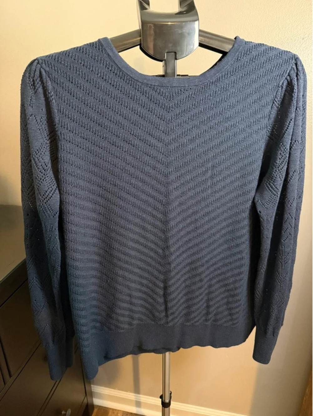 Style & Co Navy Pointelle Chevron Knit Sweater Size XL